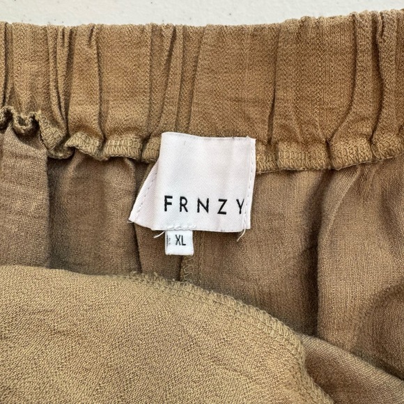 FRNZY Women's Wide Leg Palazzo Pants Beige Botanical Print Tie Waist XL - Picture 3 of 8